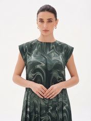C 0024-01 Premium Dark Green Swirl Under Abaya Dress