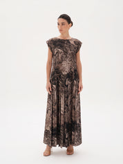 C 0024-02 Premium Maple Brown Swirl Under Abaya Dress