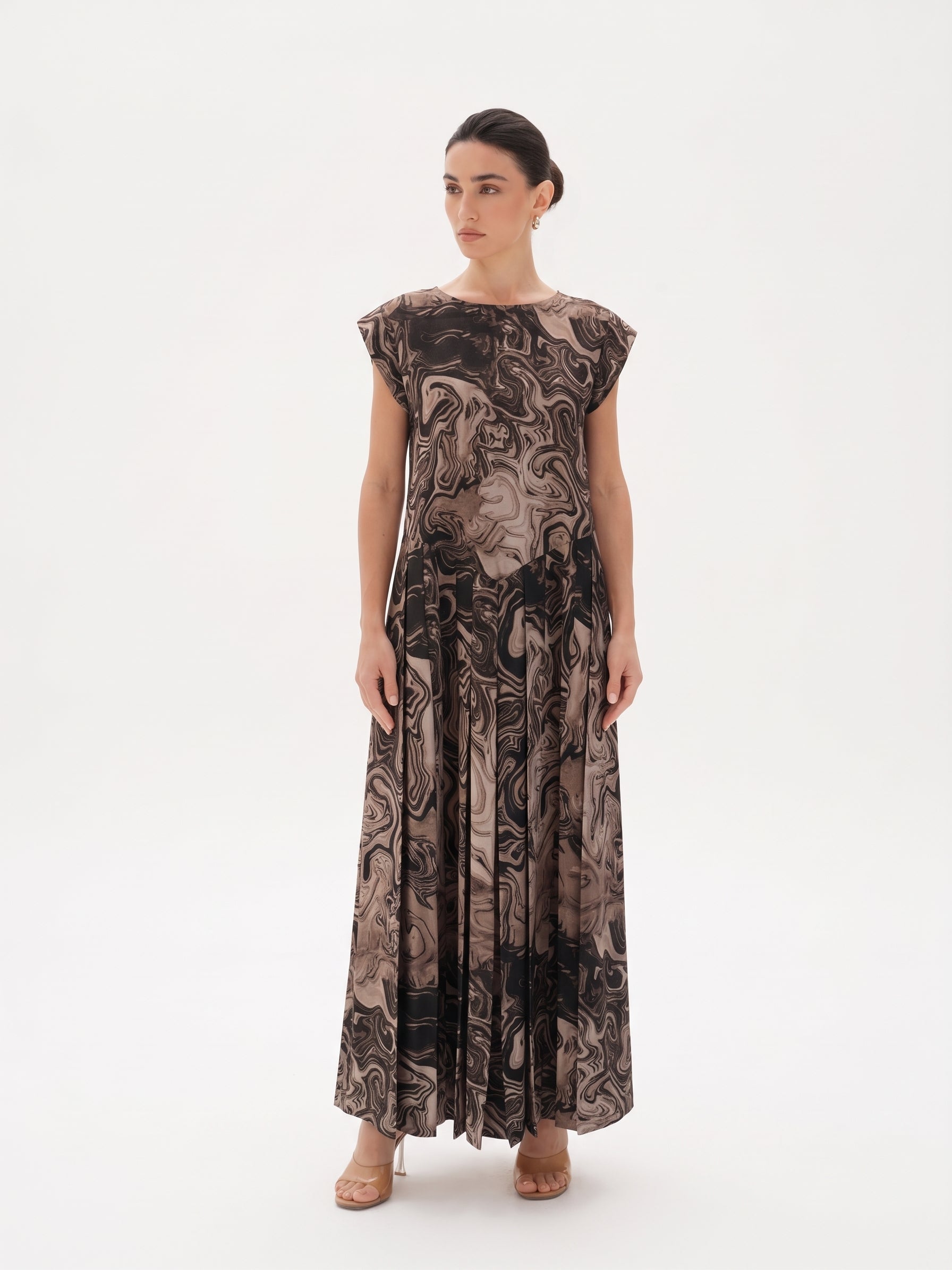 C 0024-02 Premium Maple Brown Swirl Under Abaya Dress