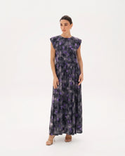 C 0024-02 Premium Violet Butterfly Pleated Under Abaya Dress