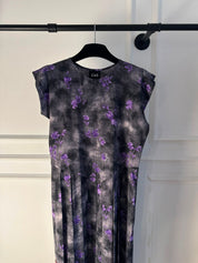 C 0024-02 Premium Violet Butterfly Pleated Under Abaya Dress