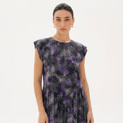 C 0024-02 Premium Violet Butterfly Pleated Under Abaya Dress