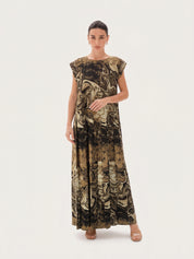 C 0024-03 Premium Golden Brown Swirl Under Abaya Dress - soft satin - 250