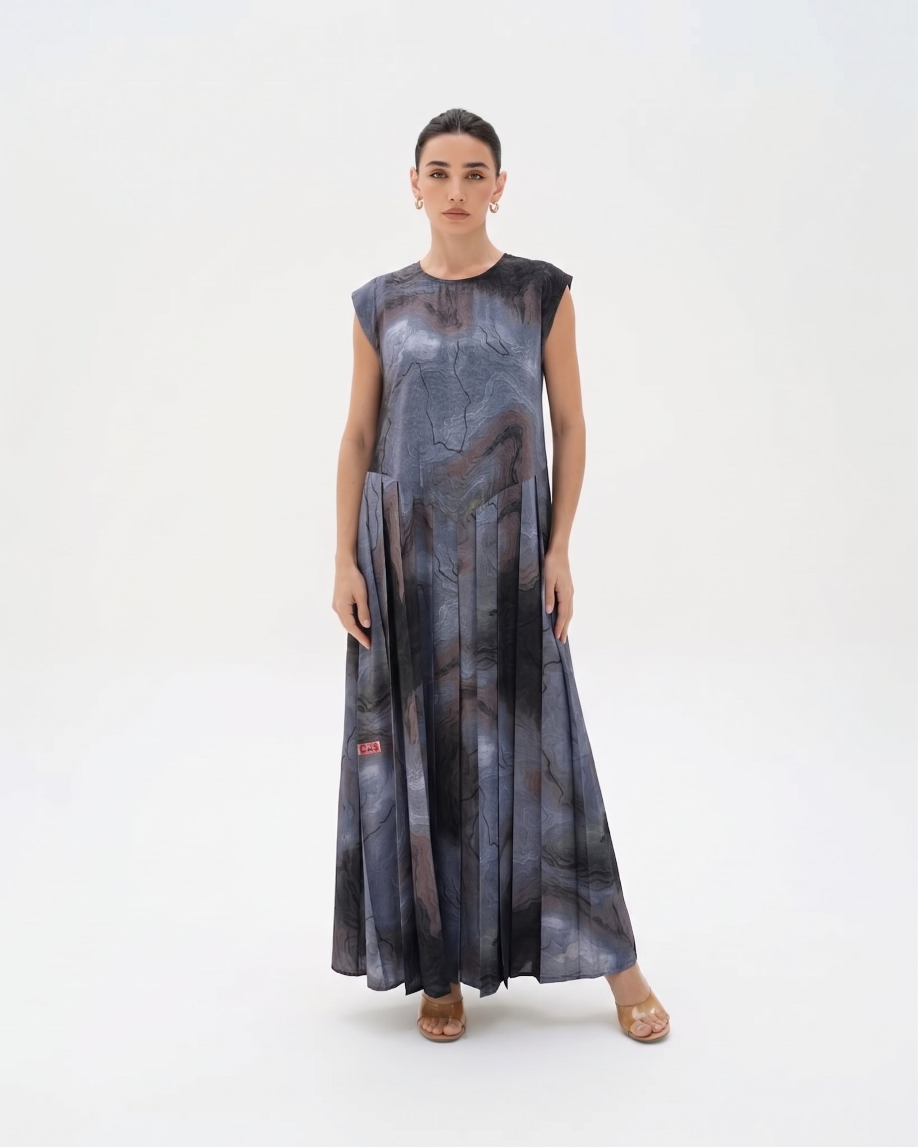 C 0024-04 Premium Grey Brown Swirl Under Abaya Dress