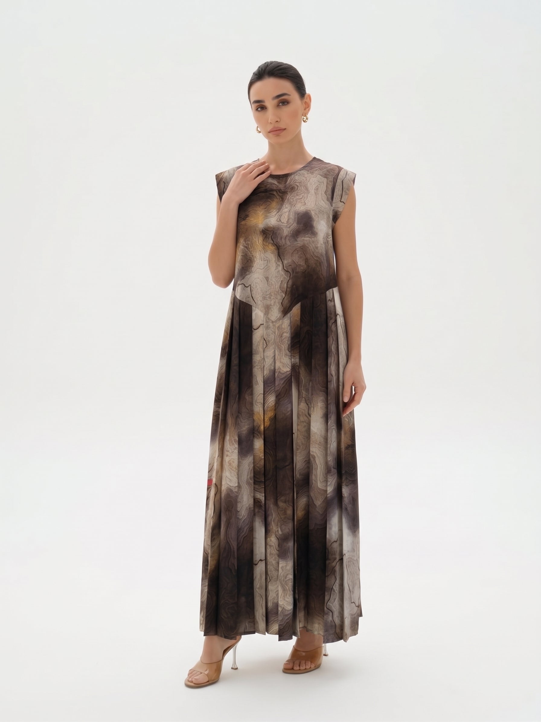 C 0024-05 Premium Caramel Brown Swirl Under Abaya Dress