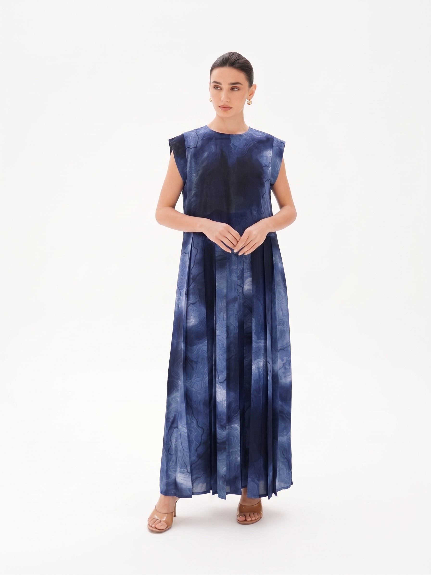 C 0024-06 Premium Dark Blue Swirl Under Abaya Dress