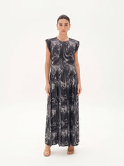 C 0024-07 Premium Black Silver Swirl Under Abaya Dress