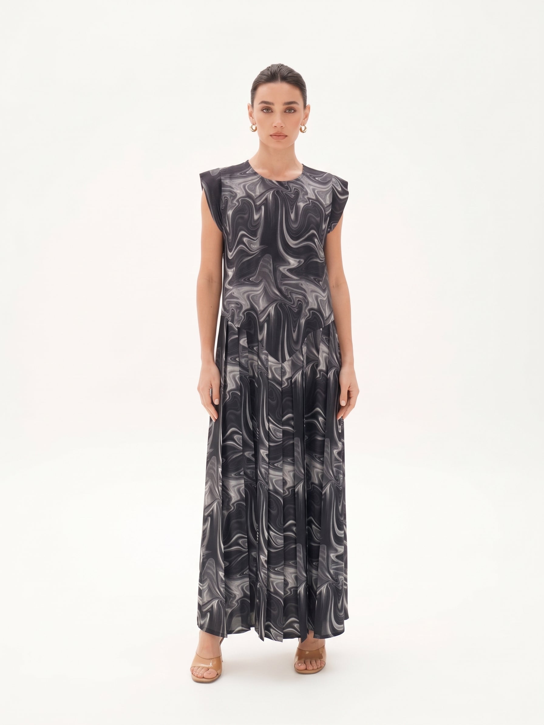 C 0024-07 Premium Black Silver Swirl Under Abaya Dress