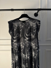 C 0024-07 Premium Black Silver Swirl Under Abaya Dress