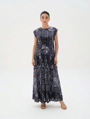 C 0024-08 Premium Black Grey Swirl Under Abaya Dress