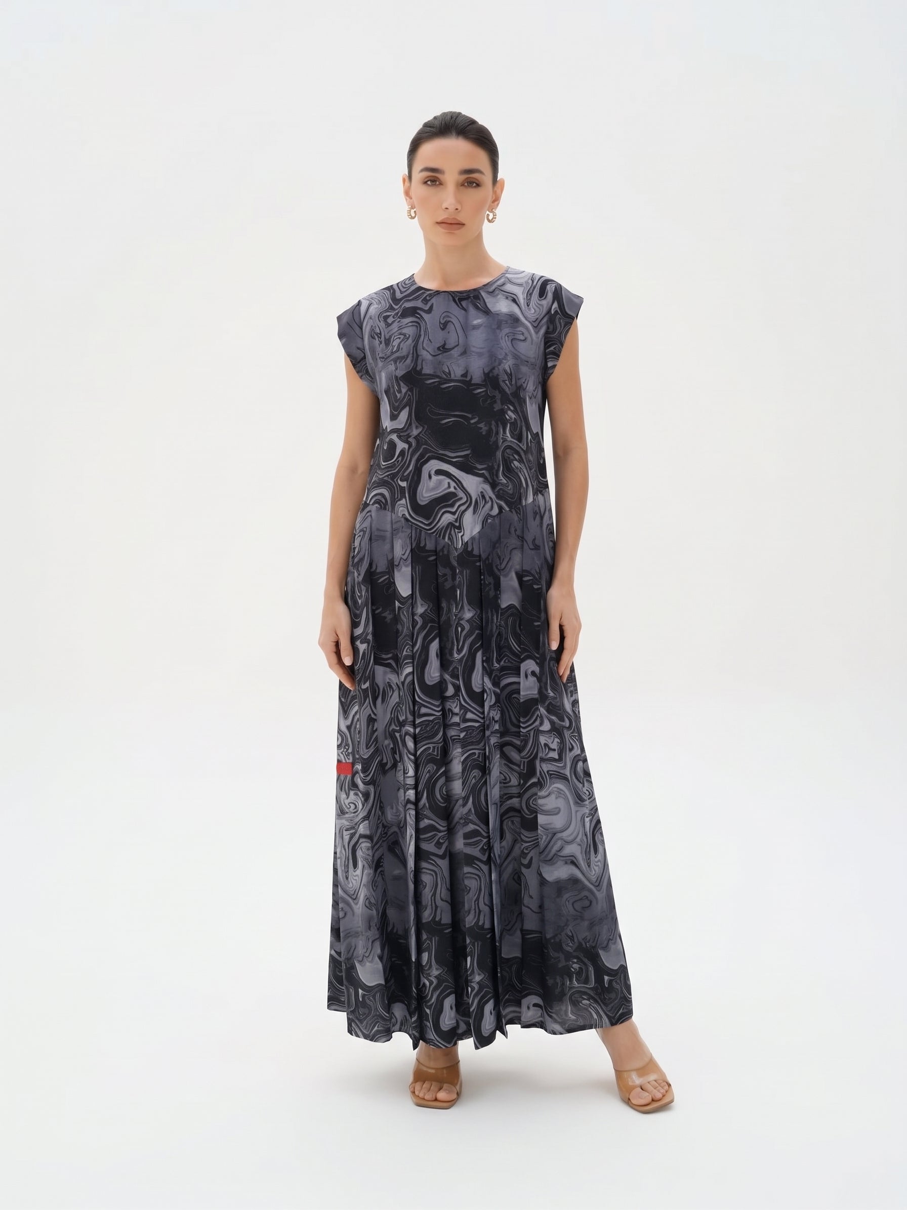C 0024-08 Premium Black Grey Swirl Under Abaya Dress
