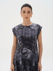 C 0024-08 Premium Black Grey Swirl Under Abaya Dress