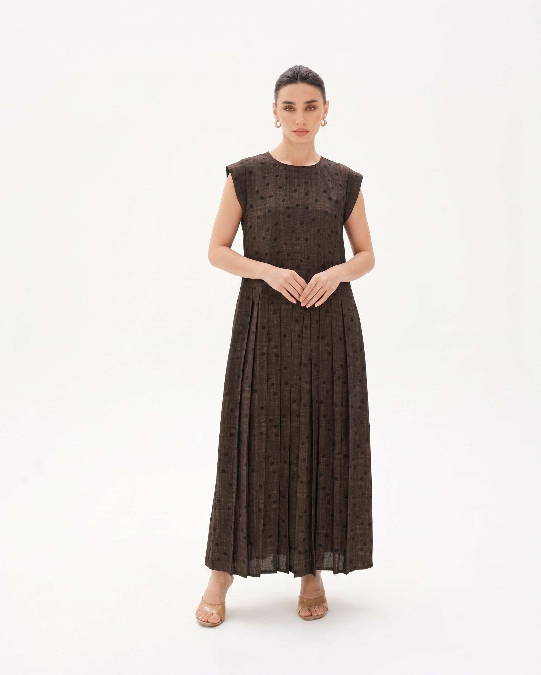 C 0026-01 Premium Mocha Polka Dot Under Abaya Dress