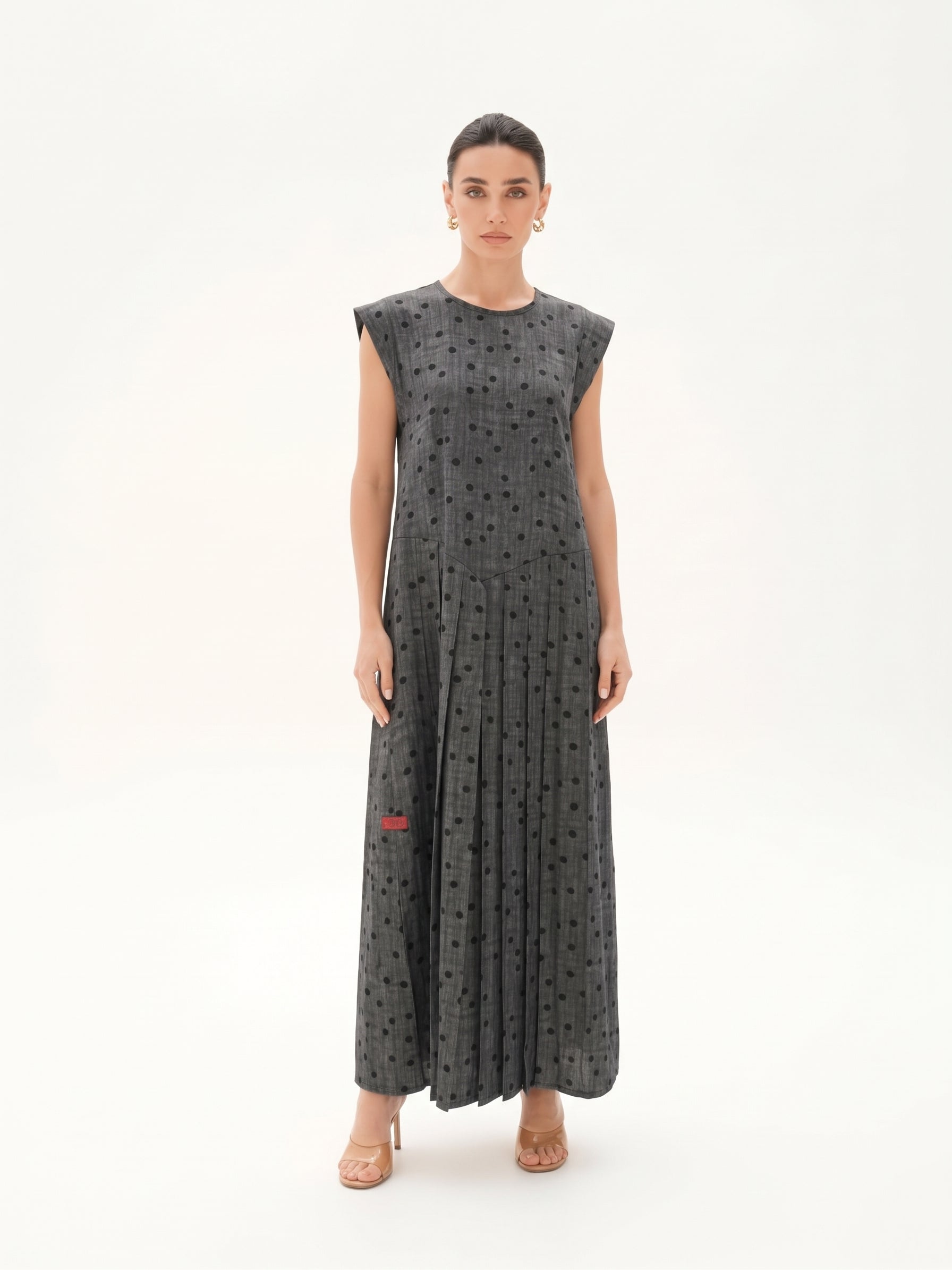 C 0026-02 Premium Grey Polka Dot Under Abaya Dress