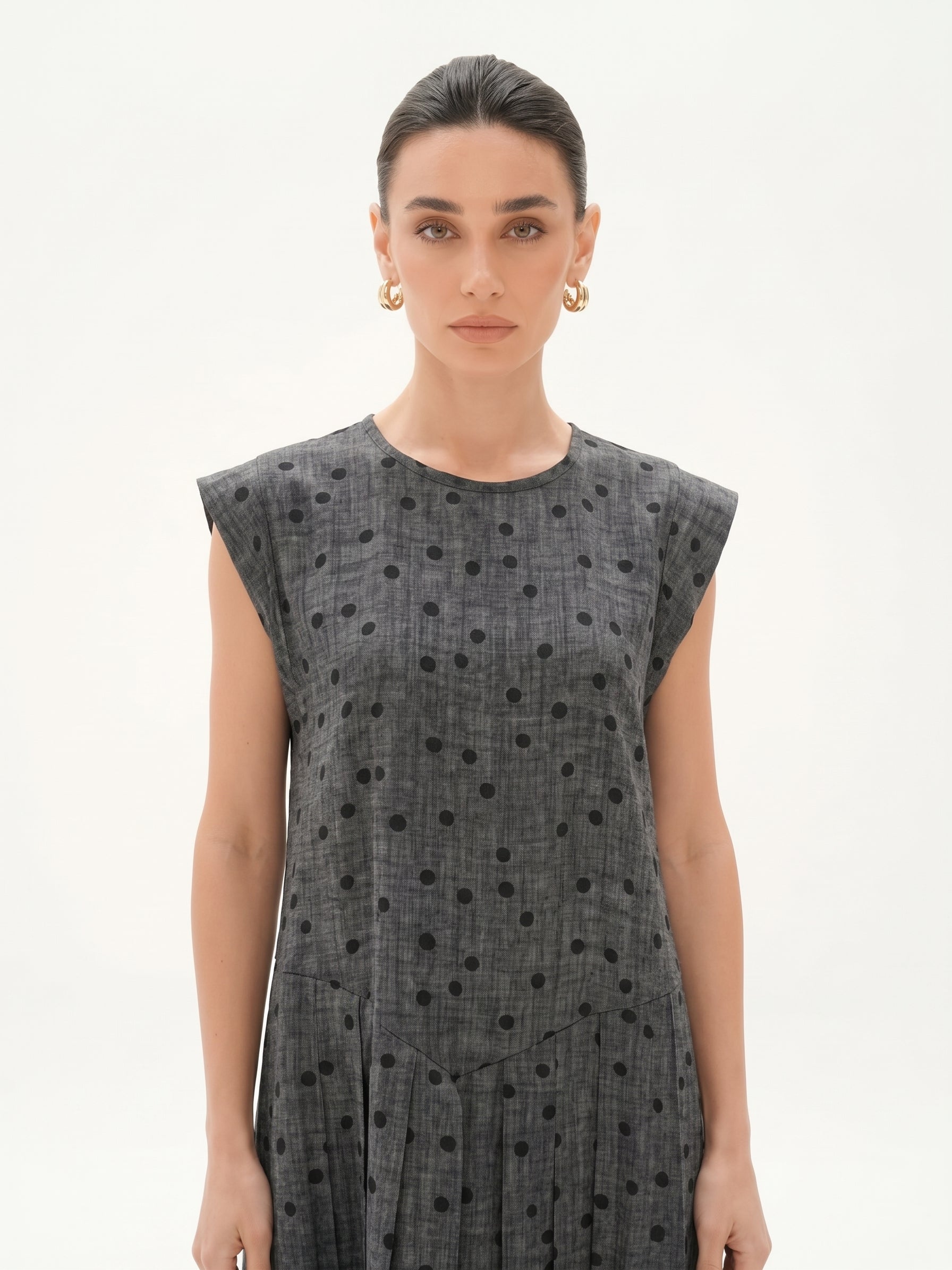 C 0026-02 Premium Grey Polka Dot Under Abaya Dress