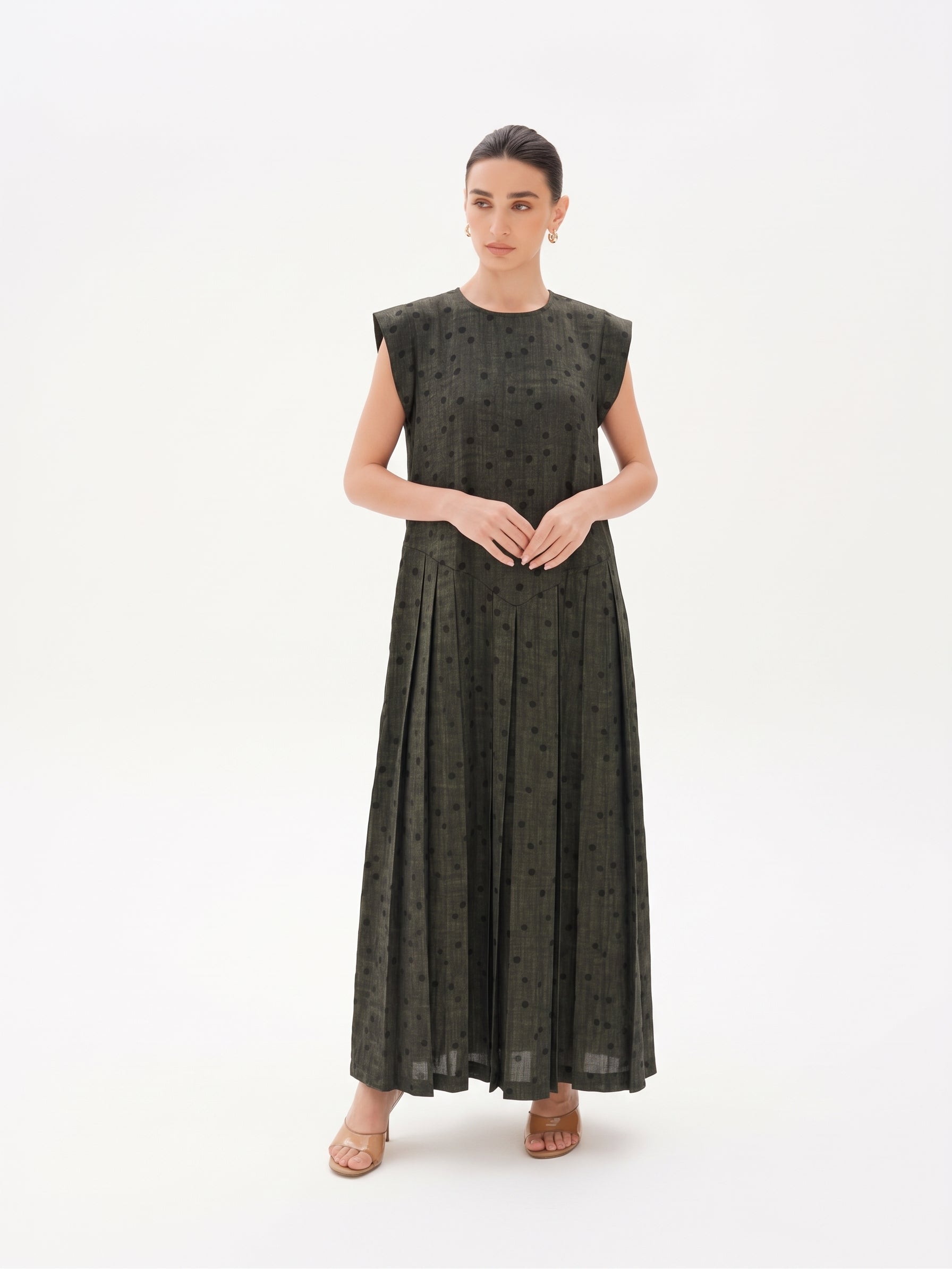 C 0026-03 Premium Dark Green Polka Dot Under Abaya Dress