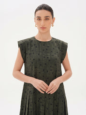 C 0026-03 Premium Dark Green Polka Dot Under Abaya Dress