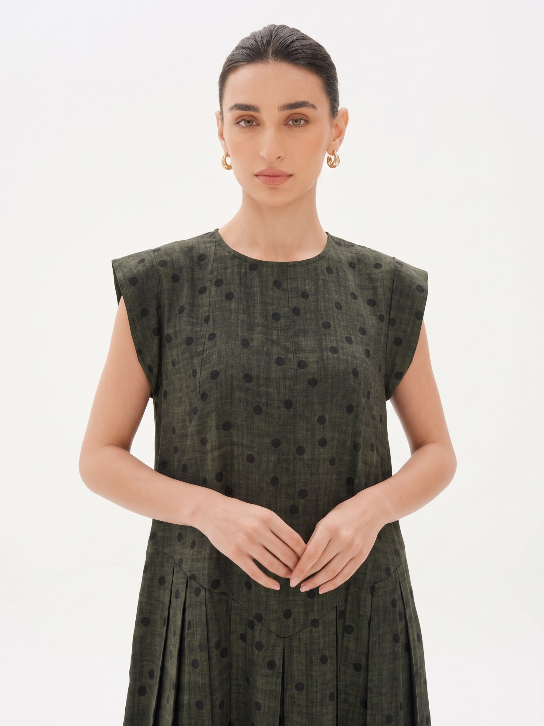 C 0026-03 Premium Dark Green Polka Dot Under Abaya Dress