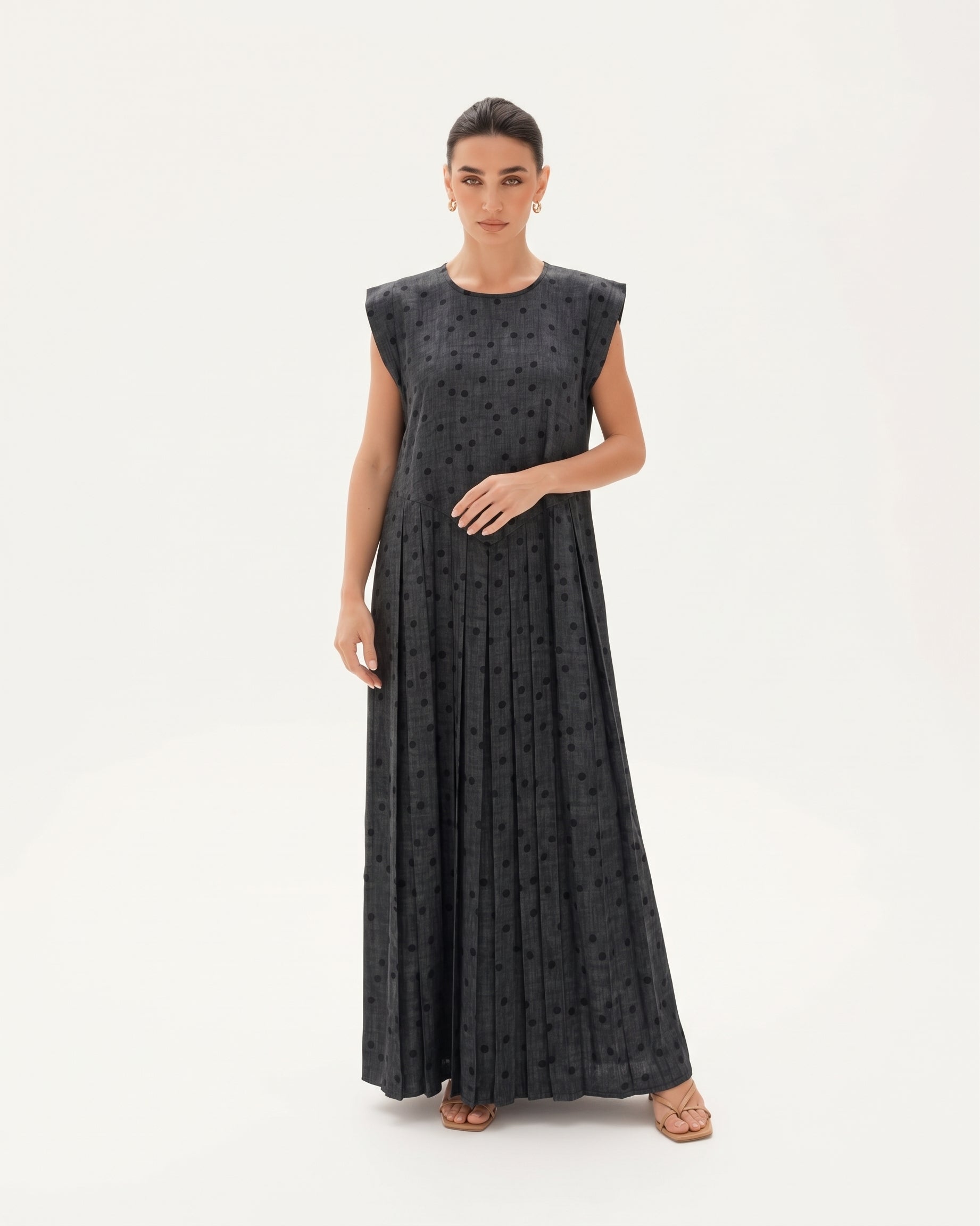 C 0026-04 Premium Charcoal Polka Dot Under Abaya Dress
