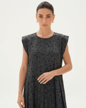 C 0026-04 Premium Charcoal Polka Dot Under Abaya Dress