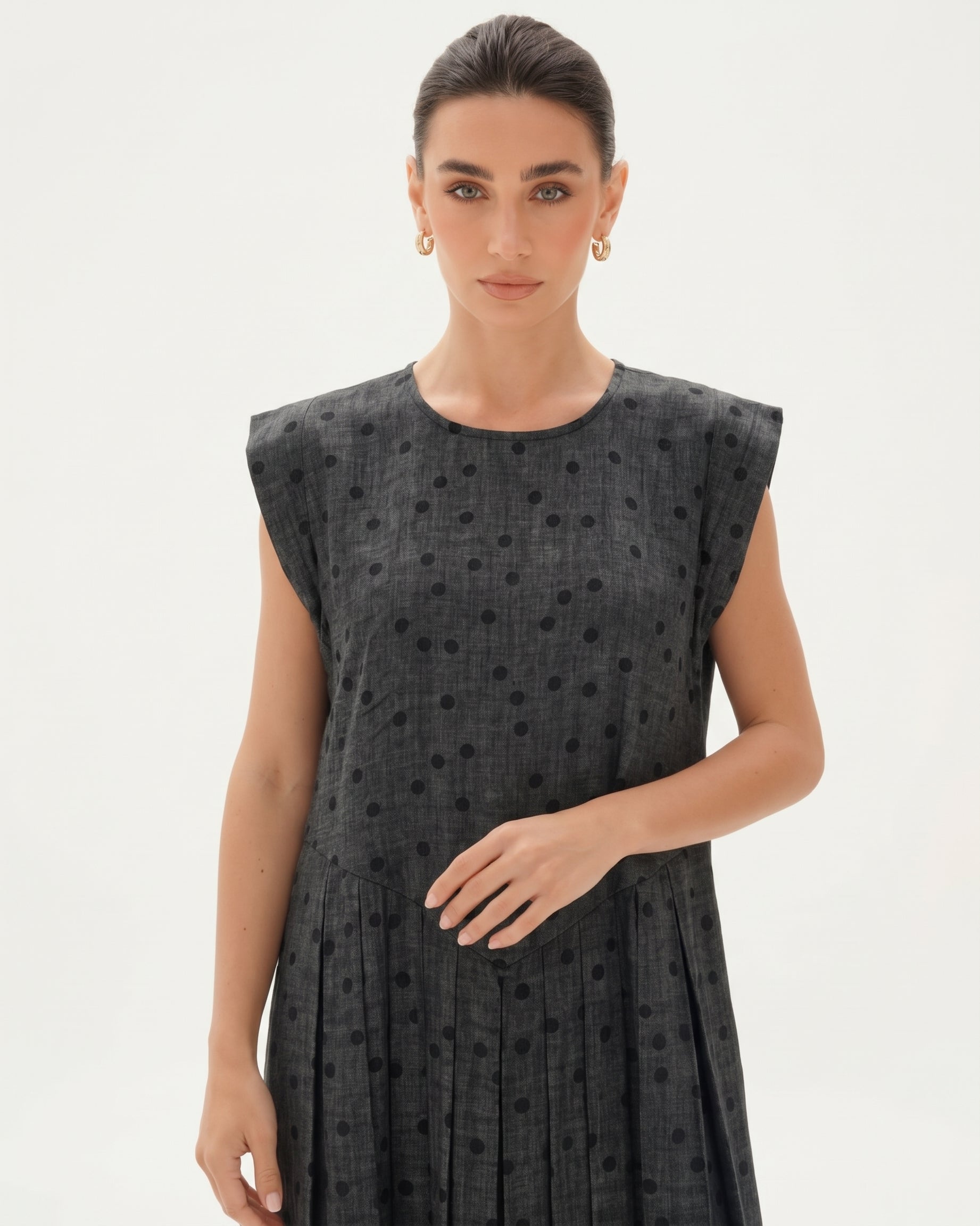 C 0026-04 Premium Charcoal Polka Dot Under Abaya Dress