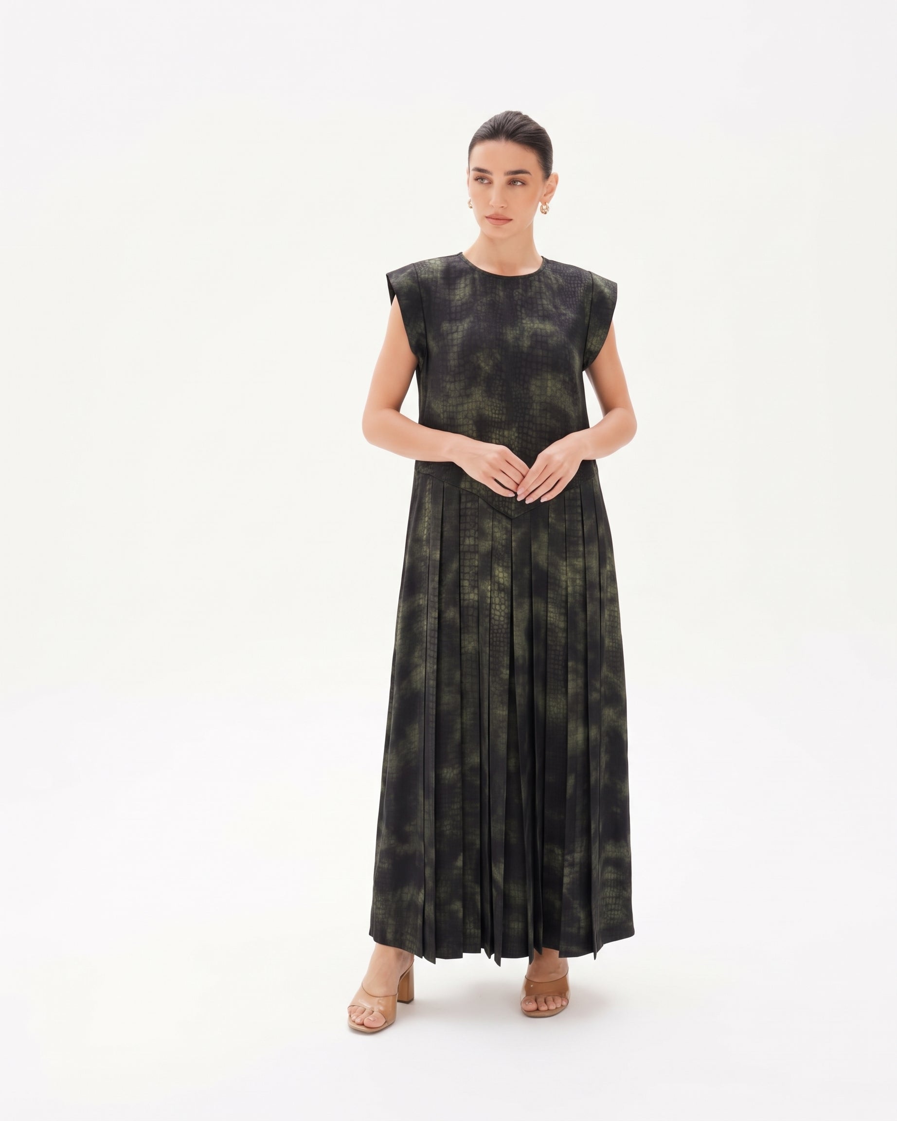 C 0027-01 Premium Green Patterned Under Abaya Dress