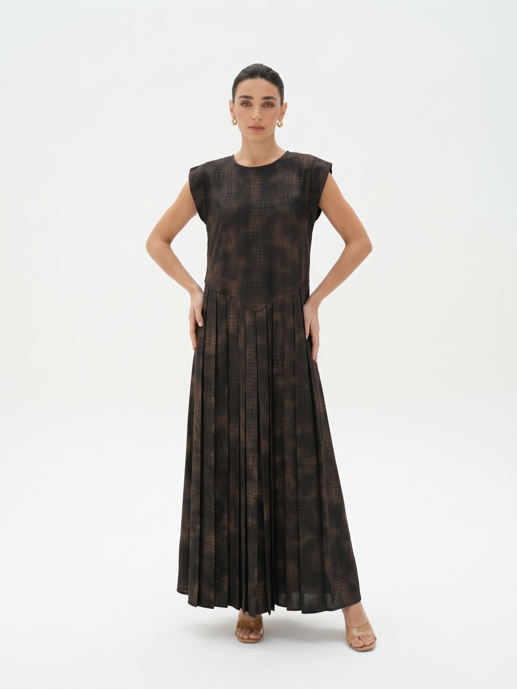 C 0027-02 Premium Bronze Patterned Under Abaya Dress