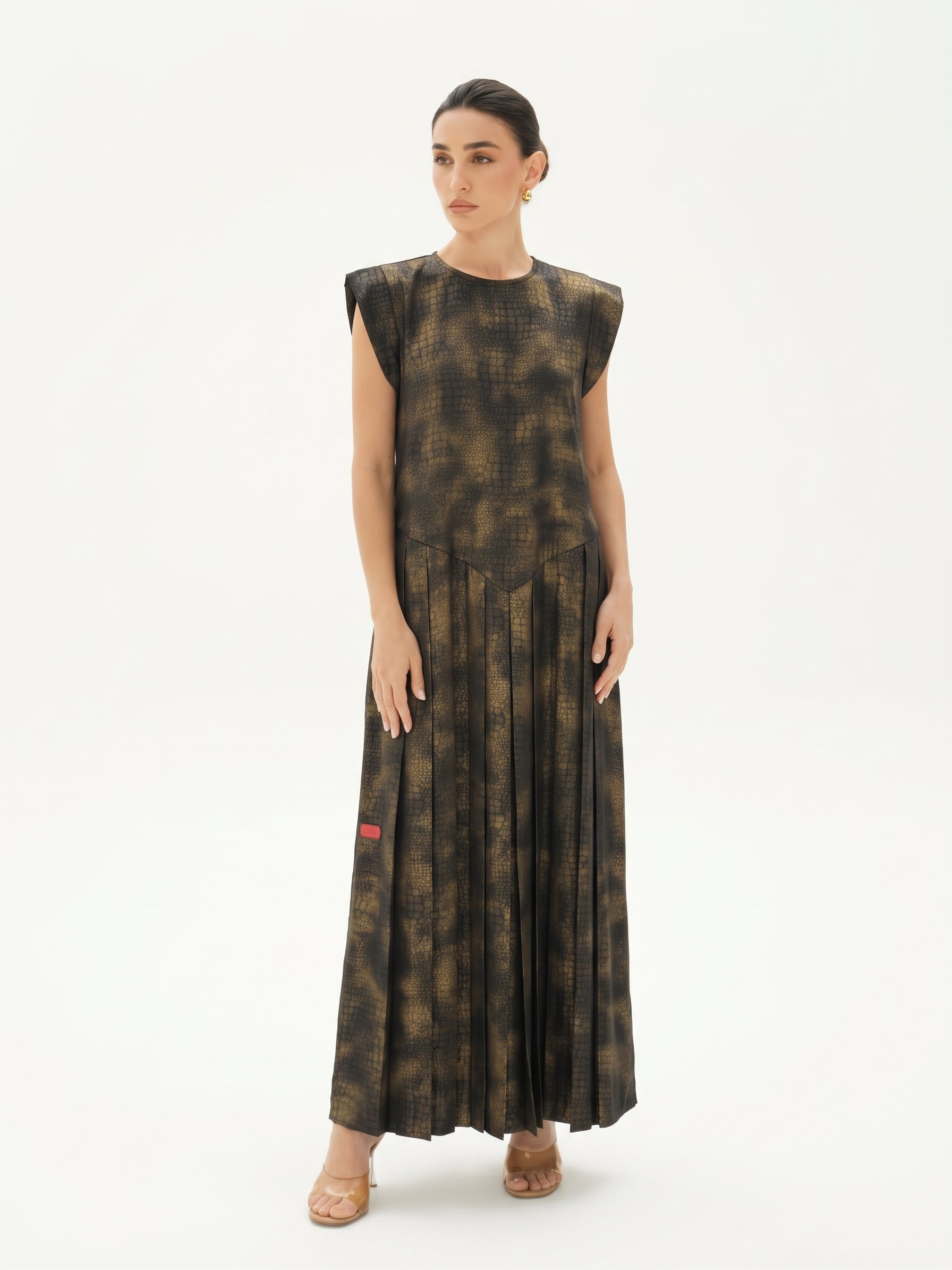 C 0027-03 Premium Brown Patterned Under Abaya Dress