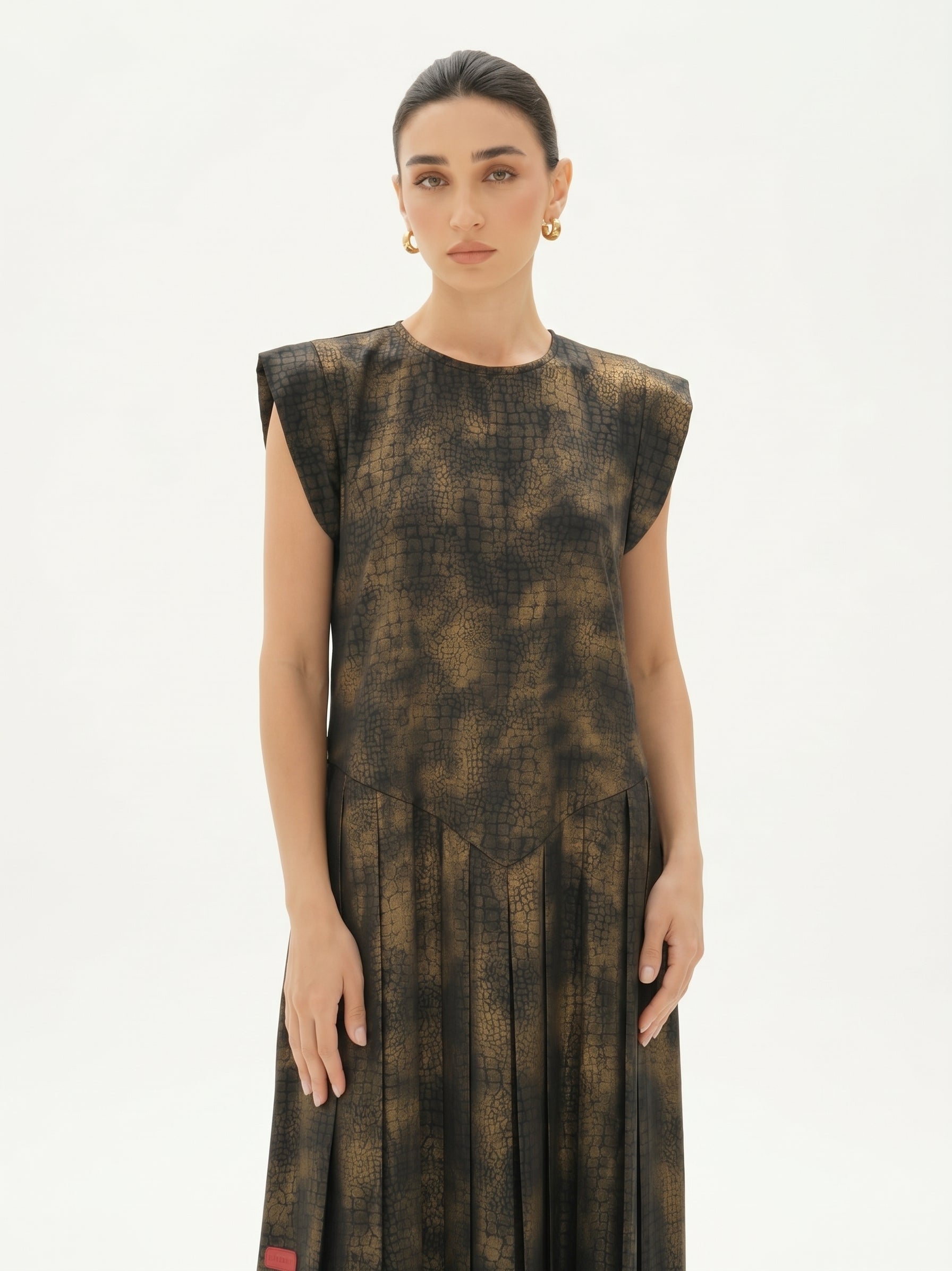 C 0027-03 Premium Brown Patterned Under Abaya Dress