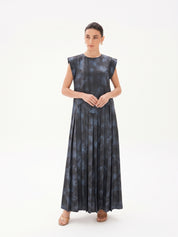 C 0027-05 Premium Dark Blue Patterned Under Abaya Dress