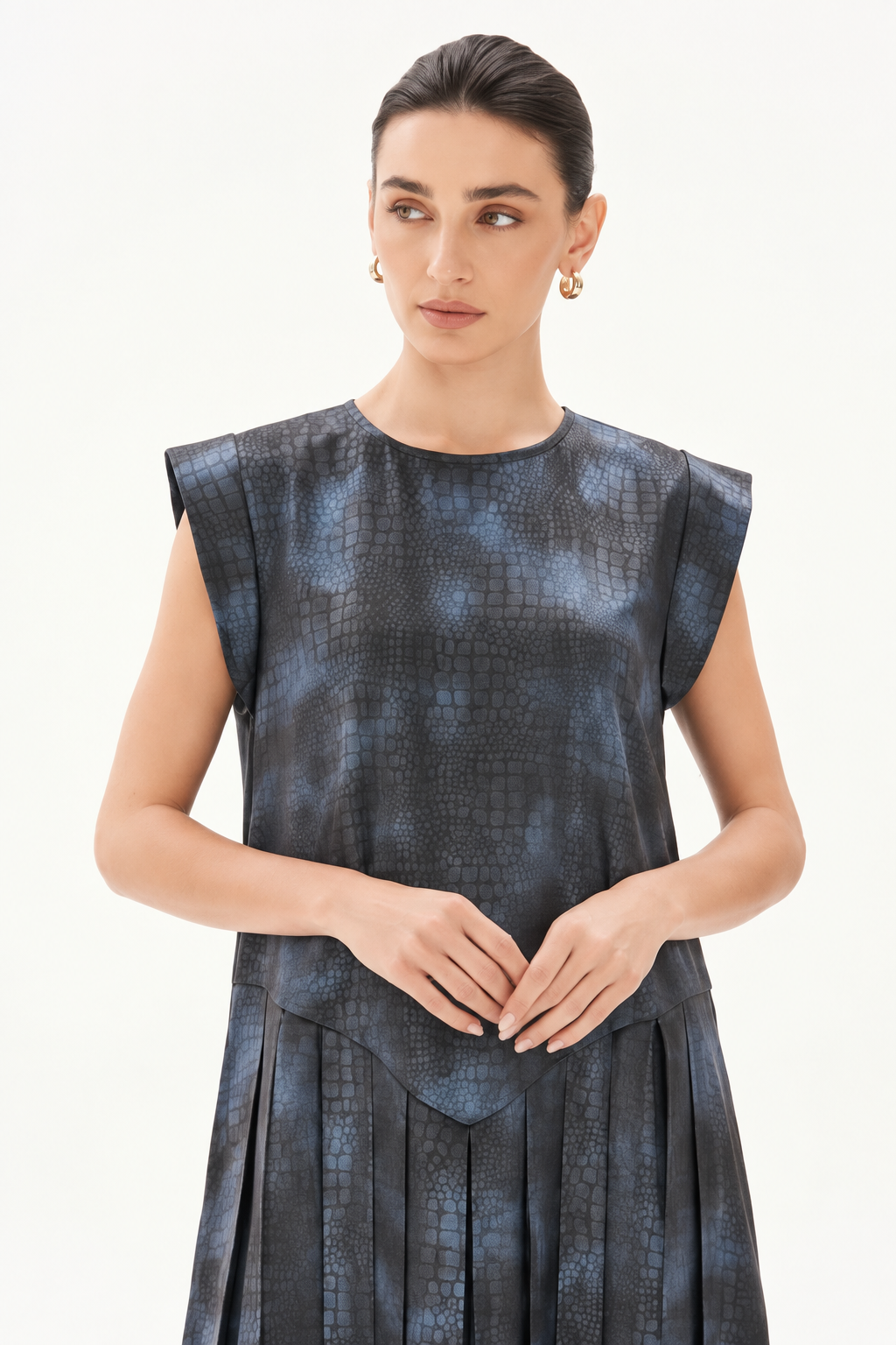 C 0027-05 Premium Dark Blue Patterned Under Abaya Dress