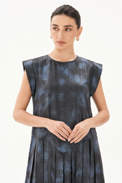 C 0027-05 Premium Dark Blue Patterned Under Abaya Dress
