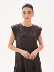 C 0029-01 Premium Brown Pleated Under Abaya Dress