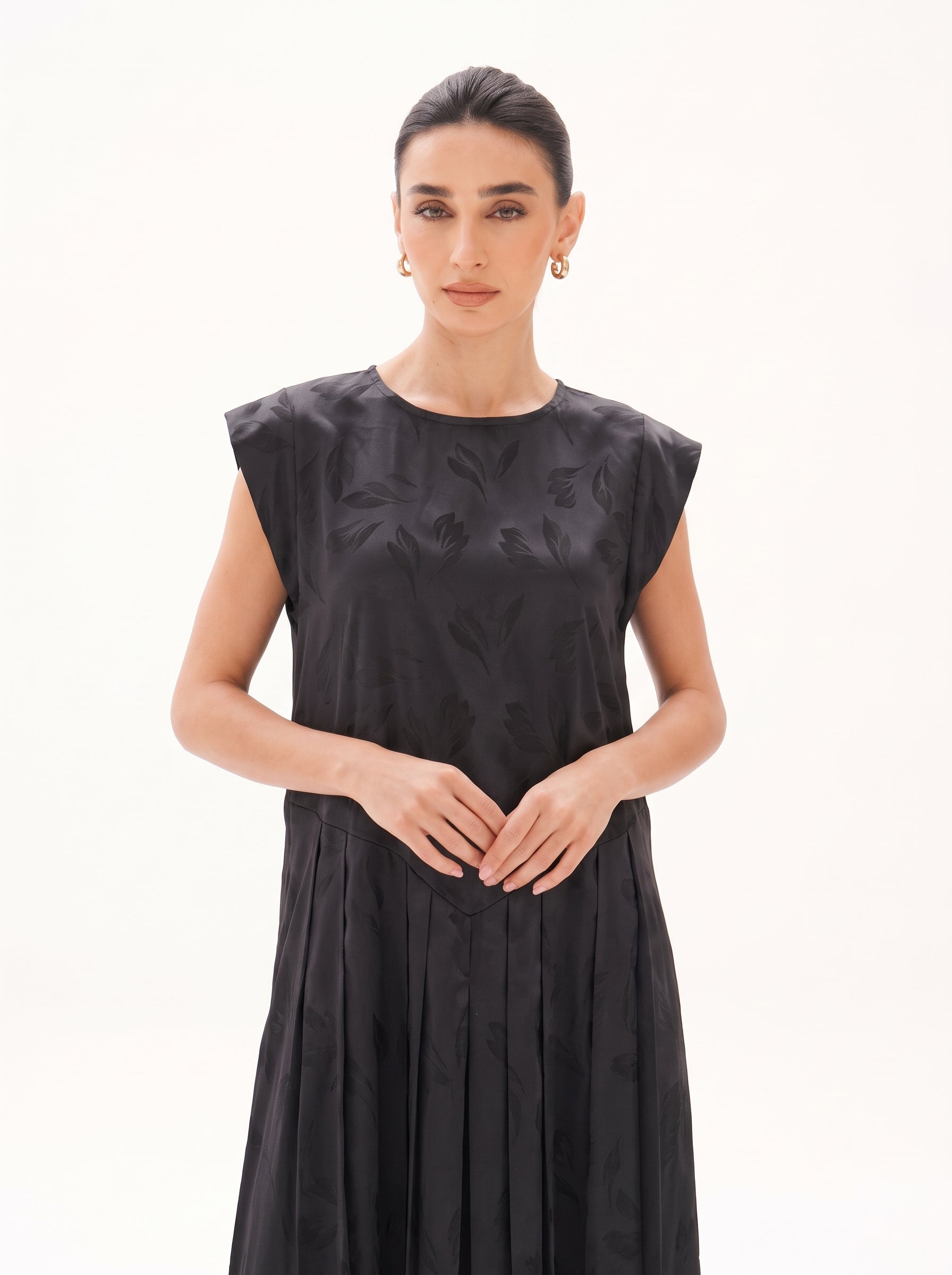 C 0029-03 Premium Charcoal Pleated Under Abaya Dress