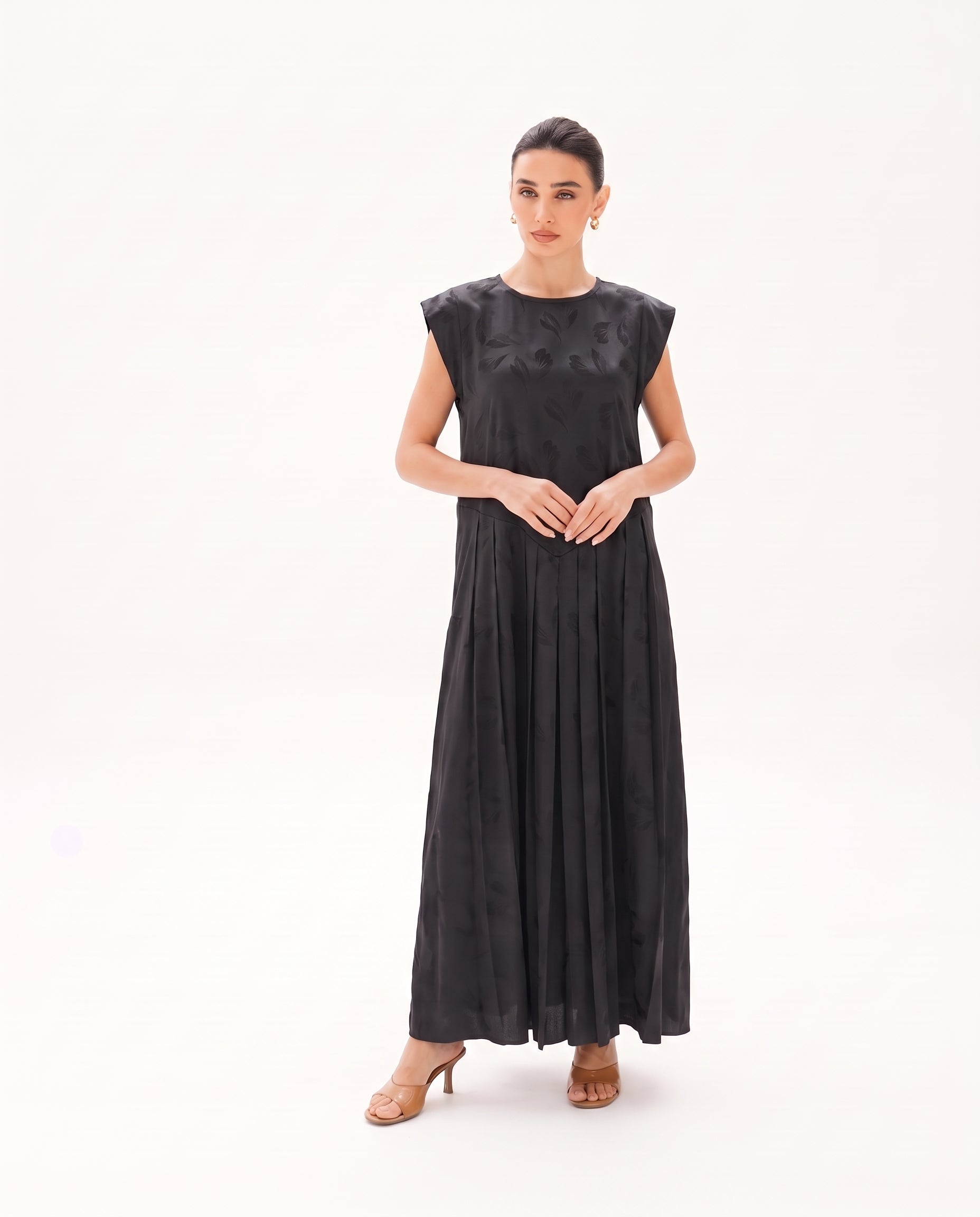 C 0029-03 Premium Charcoal Pleated Under Abaya Dress