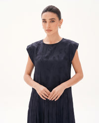 C 0029-04 Premium Dark Navy Pleated Under Abaya Dress - XS / 50