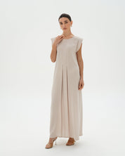 C 006 - 01 Premium Ivory Pleated Under Abaya Dress