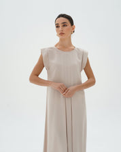 C 006 - 01 Premium Ivory Pleated Under Abaya Dress