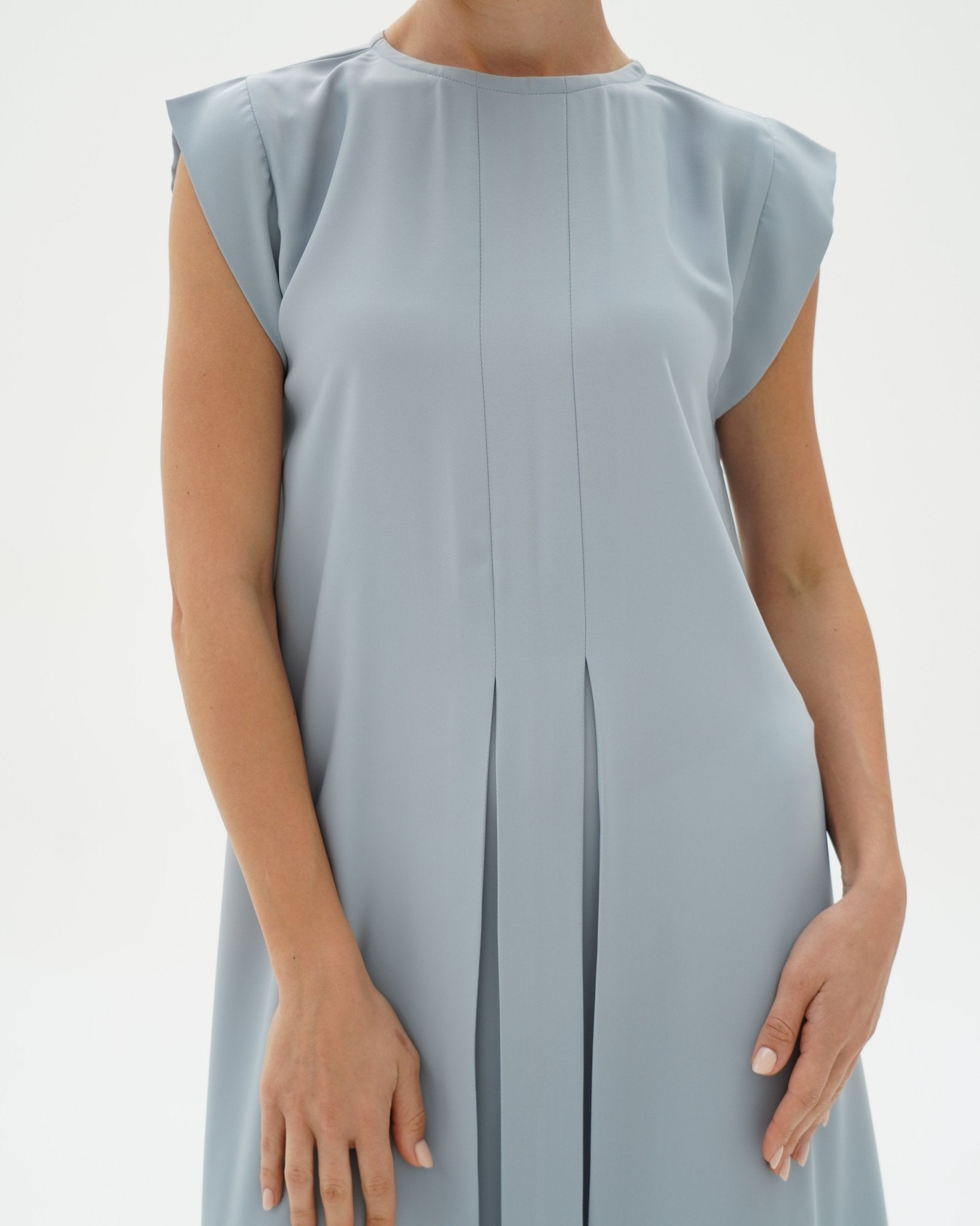 C 006 - 02 Premium Sky Blue Pleated Under Abaya Dress