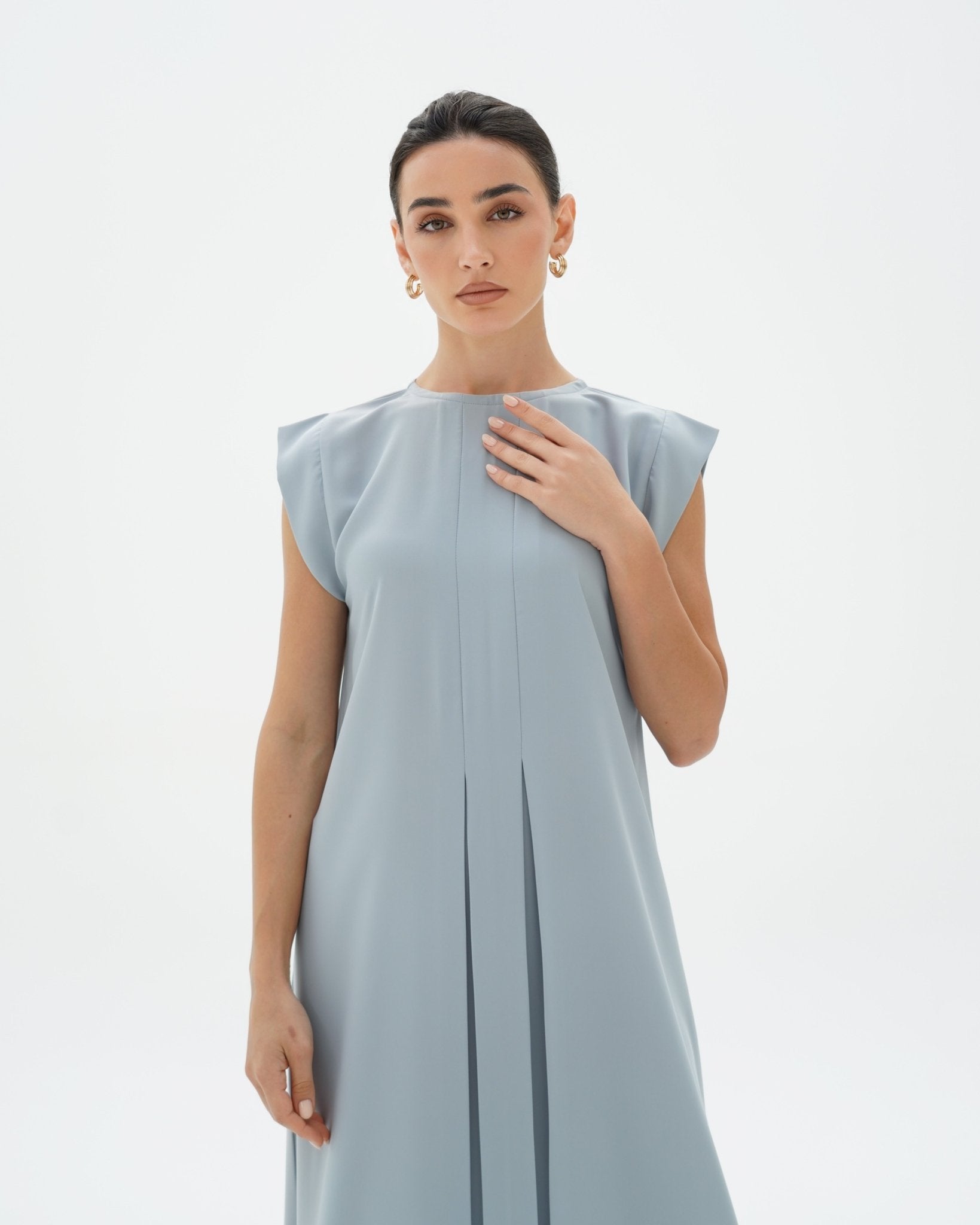 C 006 - 02 Premium Sky Blue Pleated Under Abaya Dress