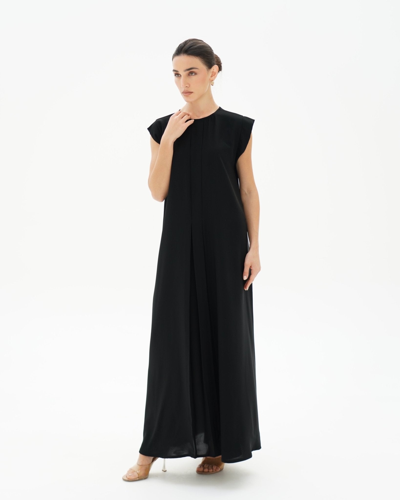 C 006 - 03 Premium Black Pleated Under Abaya Dress