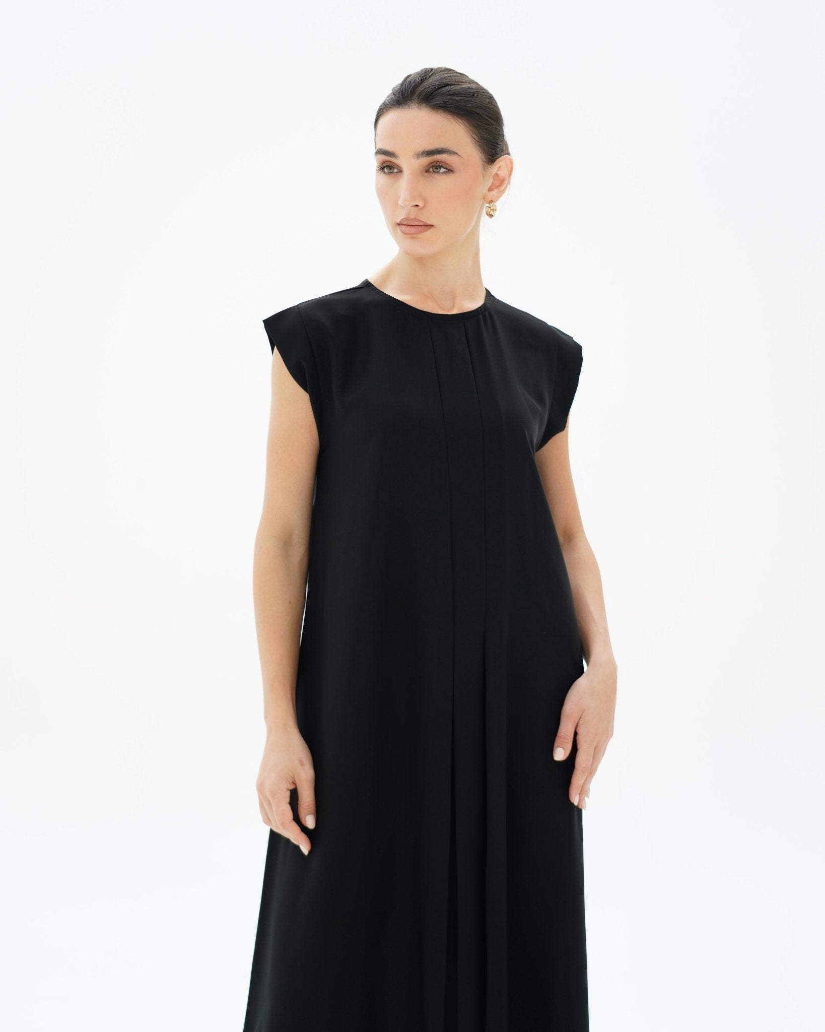 C 006 - 03 Premium Black Pleated Under Abaya Dress
