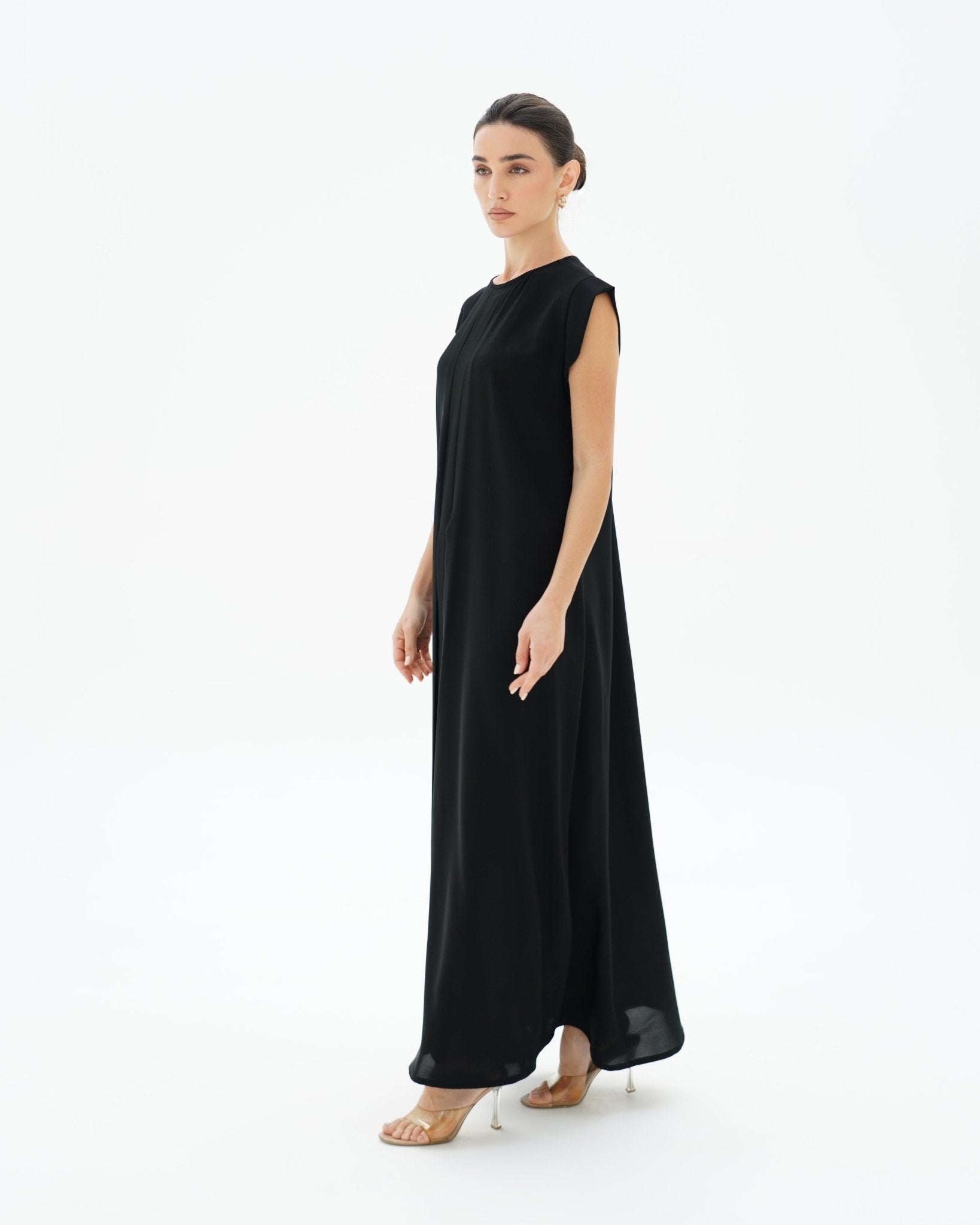 C 006 - 03 Premium Black Pleated Under Abaya Dress