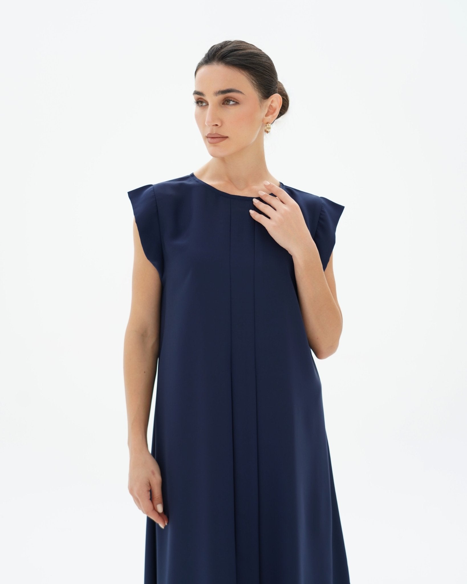 C 006 - 04 Premium Navy Pleated Under Abaya Dress