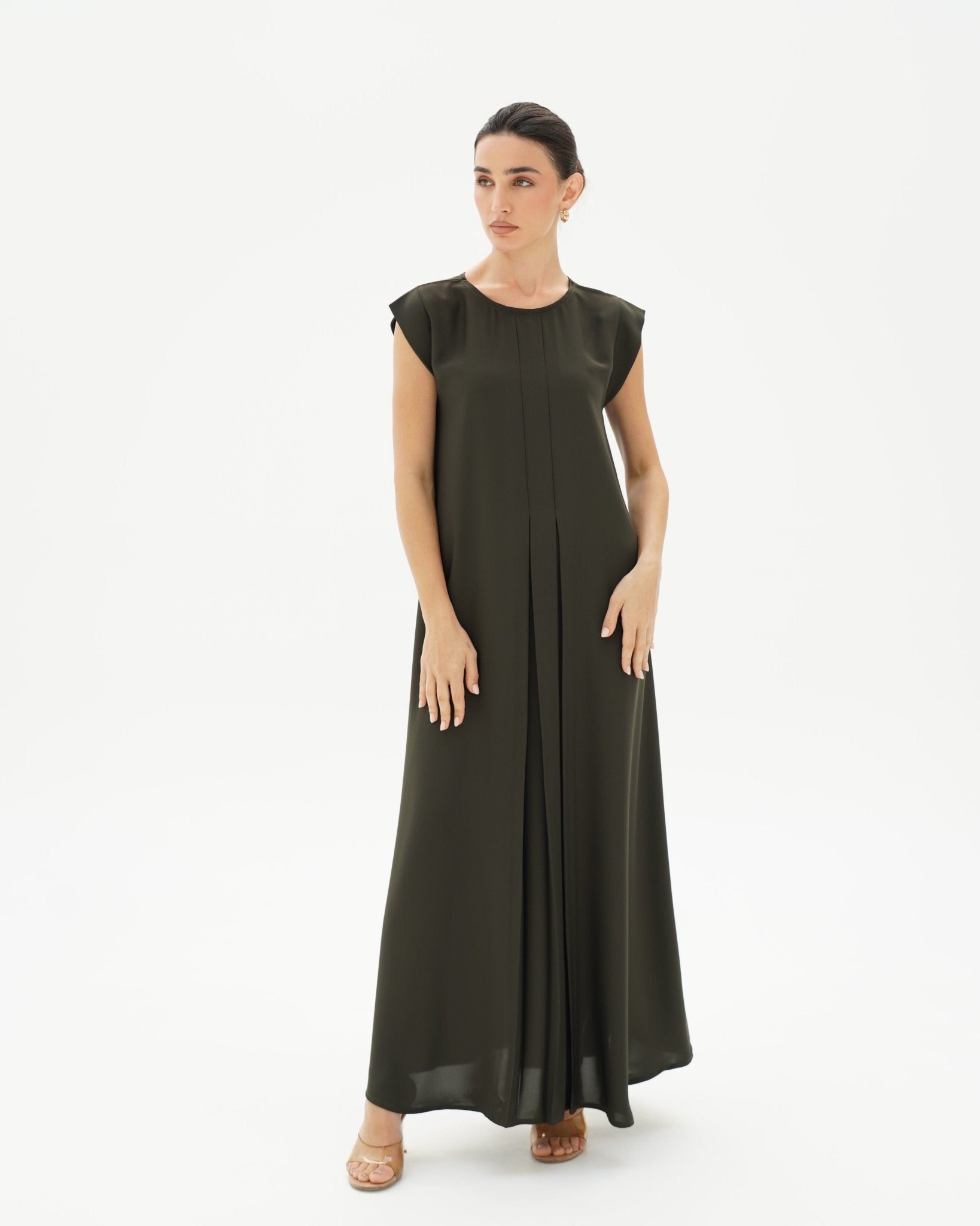 C 006 - 05 Premium Olive Pleated Under Abaya Dress