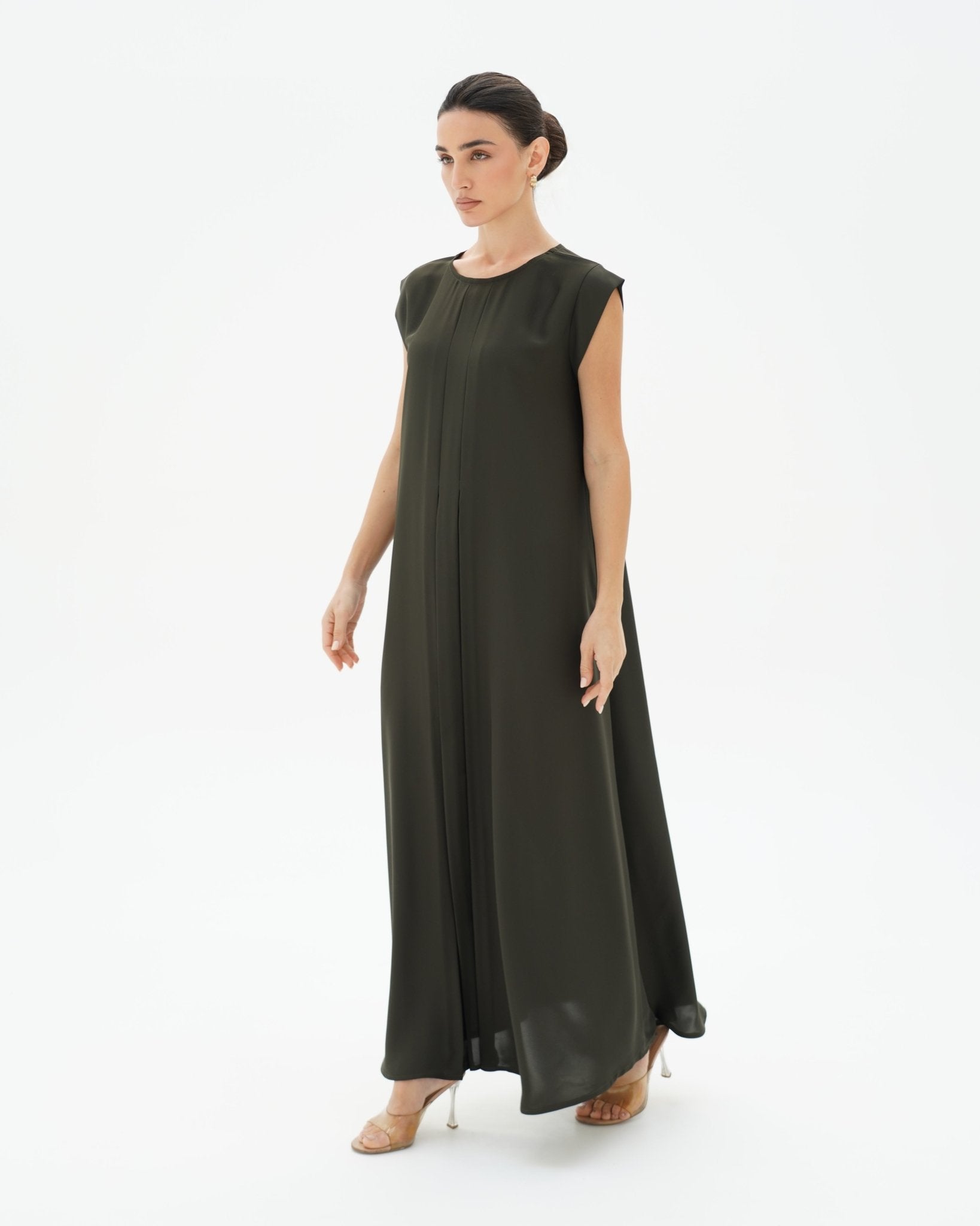 C 006 - 05 Premium Olive Pleated Under Abaya Dress