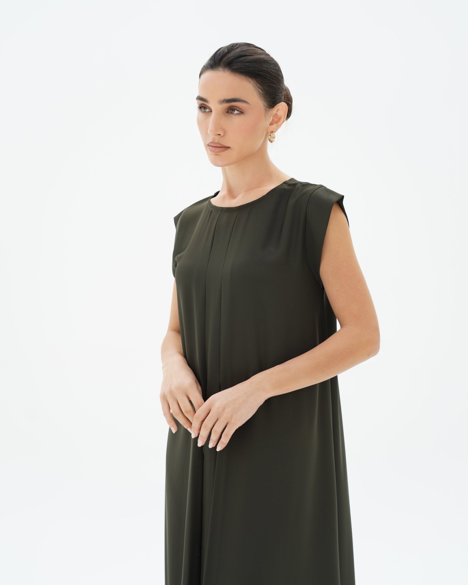 C 006 - 05 Premium Olive Pleated Under Abaya Dress