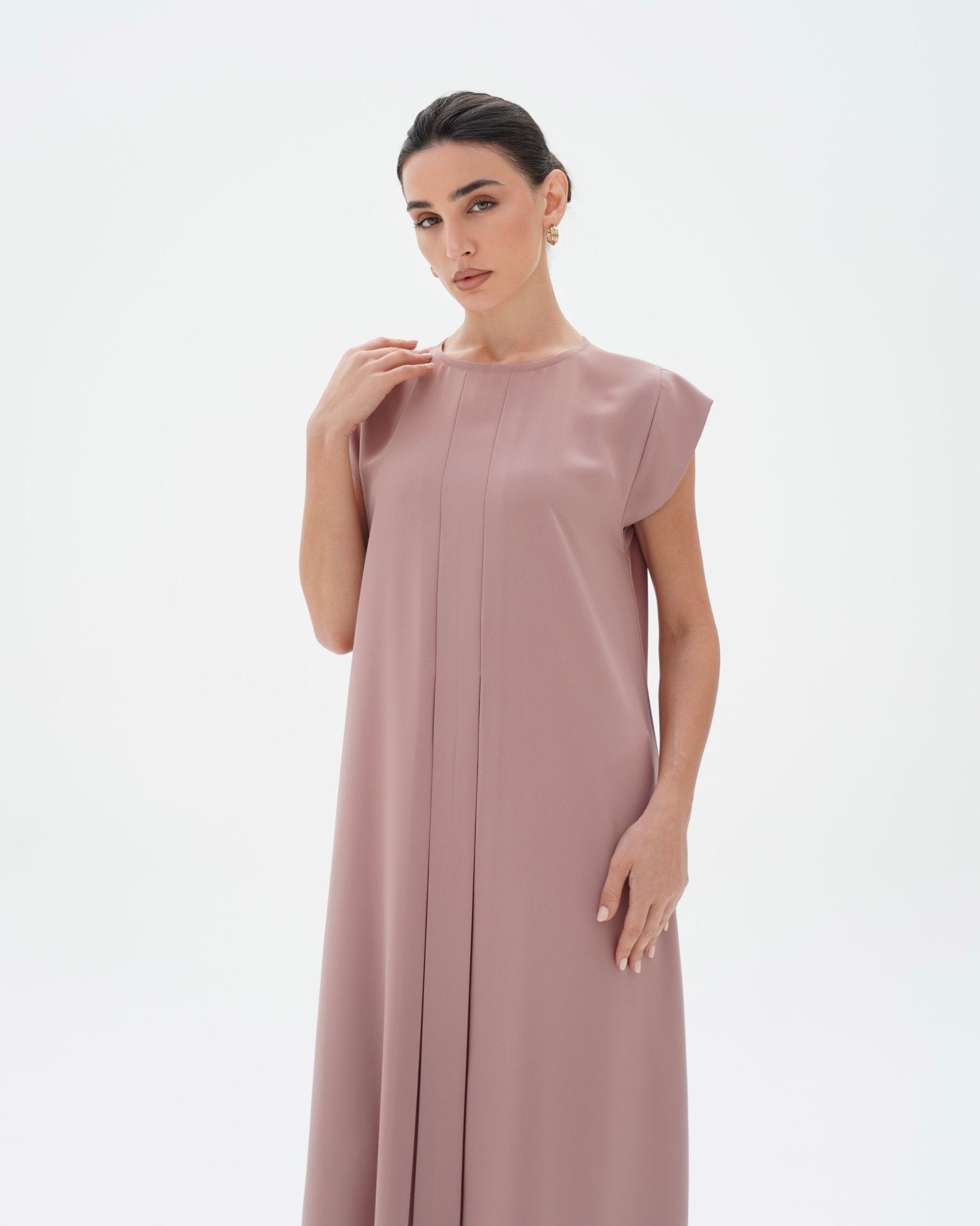 C 006 - 07 Premium Pale Pink Pleated Under Abaya Dress