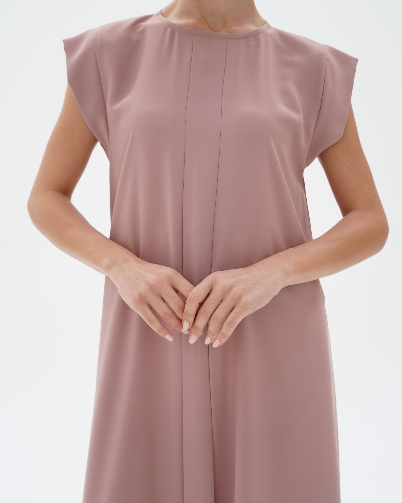 C 006 - 07 Premium Pale Pink Pleated Under Abaya Dress