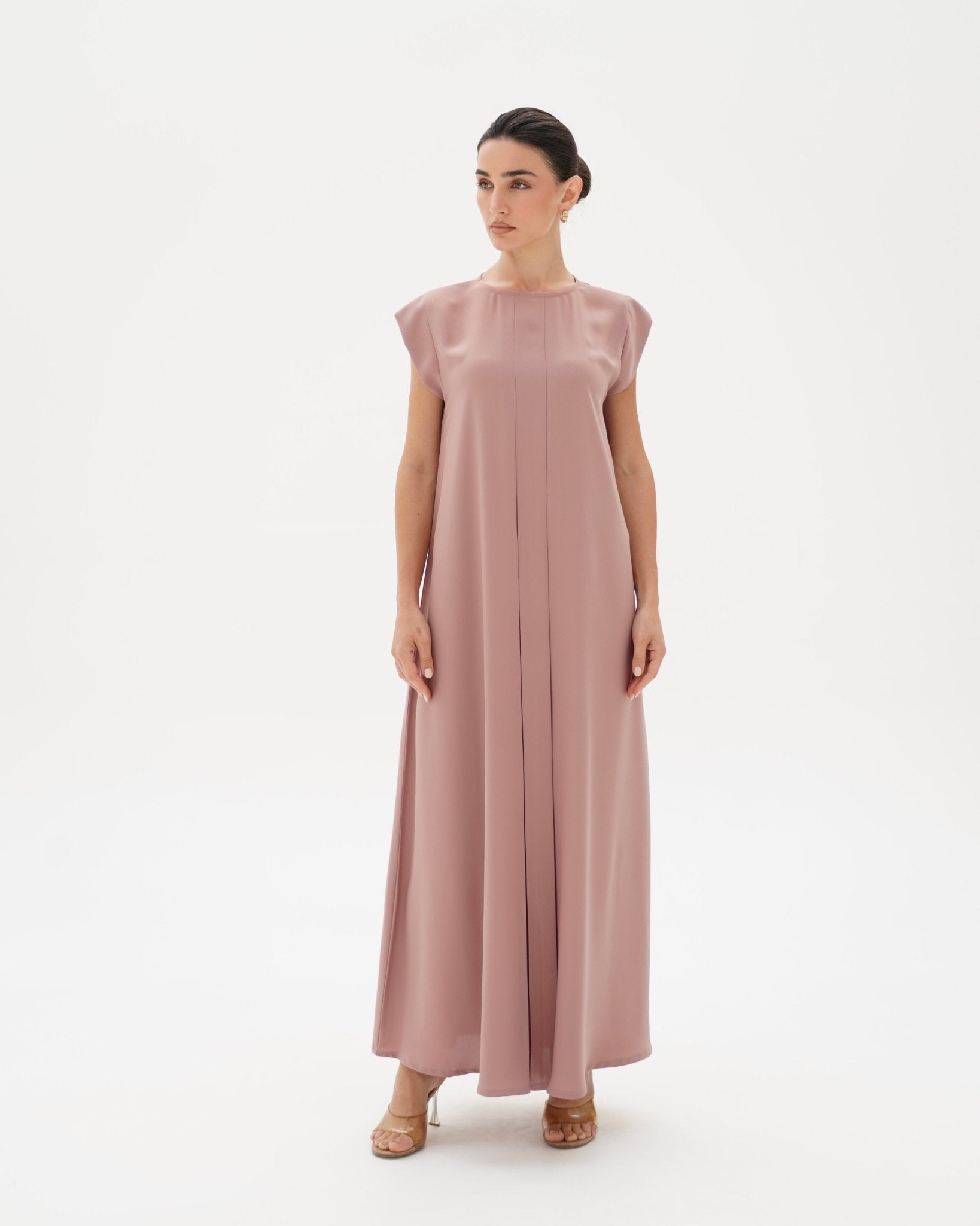 C 006 - 07 Premium Pale Pink Pleated Under Abaya Dress